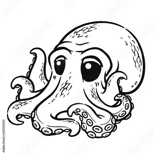 Vector illustration of Cartoon octopus - Coloring book for kids