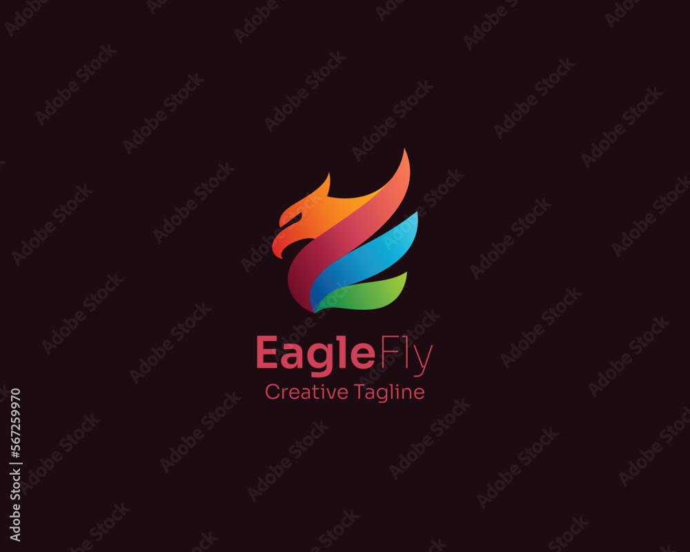 Fototapeta premium Flying eagle with colorful wings logo gradient