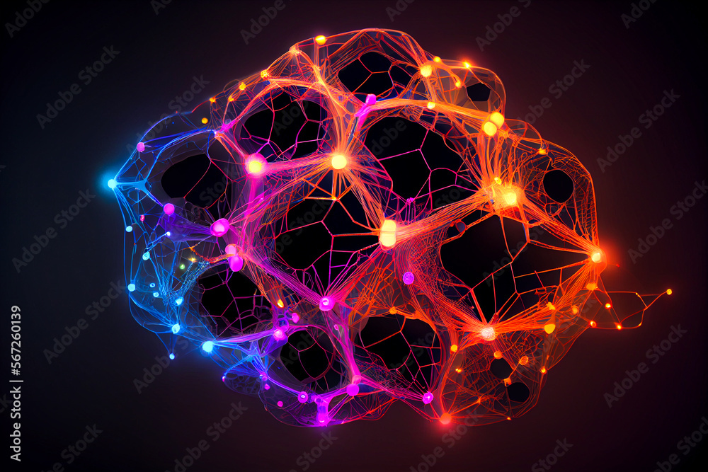 honeycomb shaped neural network illustration, generative AI. honeycomb shaped neural network illustration, generative AI.