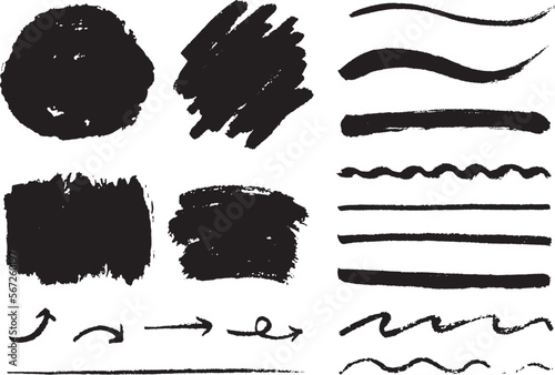 少なめインクでざっくり筆で書かれた線などのセット