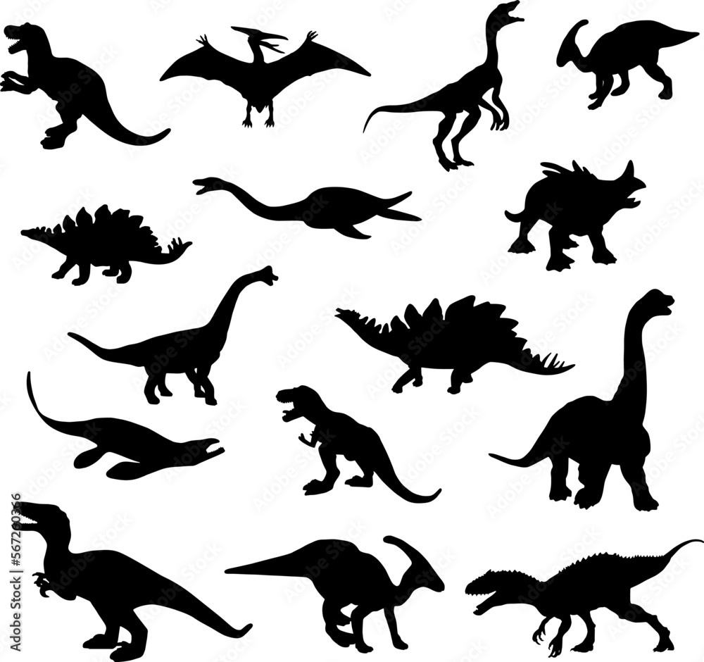 set of dinosaurs silhouettes