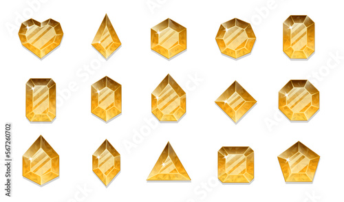Yellow crystals. Set of jewelry of different shapes.