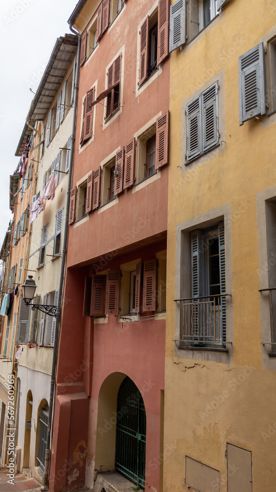 Old town architecture alley of Nice on street French Riviera