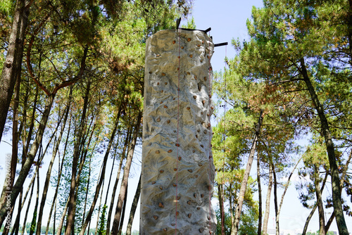 artificial plastic Rock Climbing Outdoors on factitious wall photo