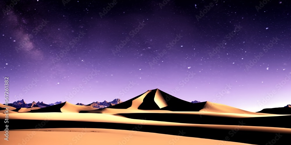 Night sky over a desert, Digital illustration. Generative AI.