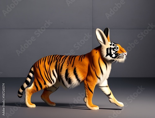 Tiger and rabbit hybrid. Digital illustration. Generative AI.