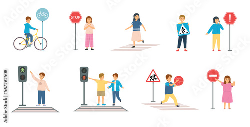 Children On Crosswalks Set