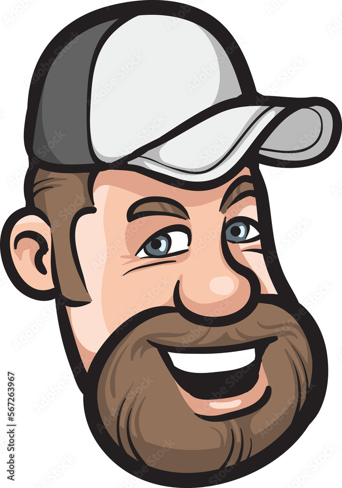 cartoon smiling bearded man face - PNG image with transparent background