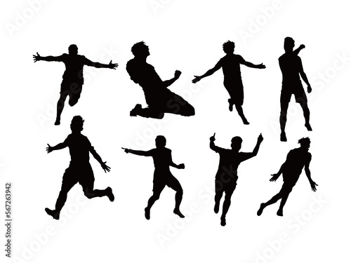 Soccer player do celebration when scorring with  style silhouette run, football sport tournament championship element set bundle editable