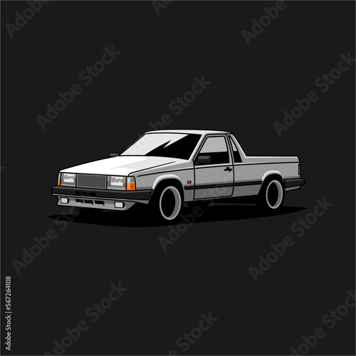 vector clip art pickup car on black background. use for illustration