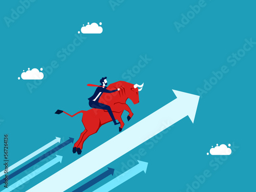 Businessman riding a bull. Bull market concept. money and investment in the stock market rising vector