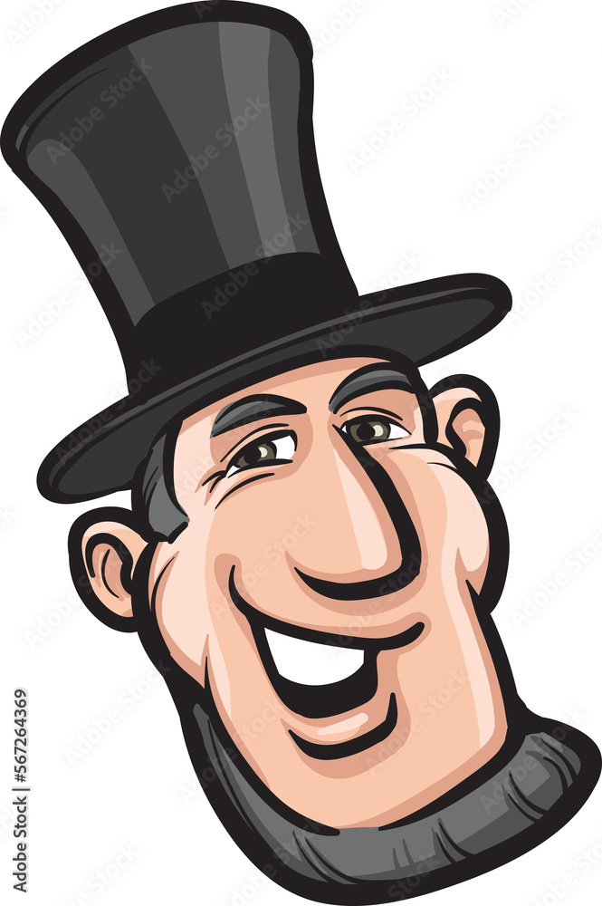 cartoon smiling retro man in top hat - PNG image with transparent