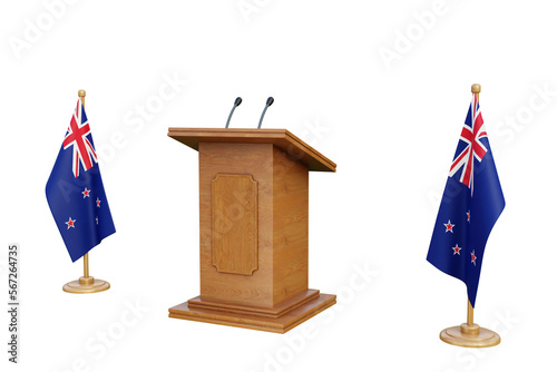 Psd 3d New Zealand presidential election podium with flag