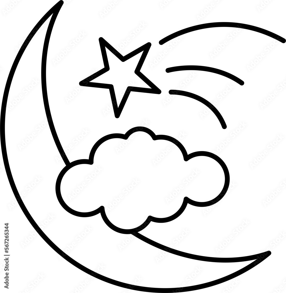 Moon with star and cloud line art doodle Moon with star and cloud line art doodle