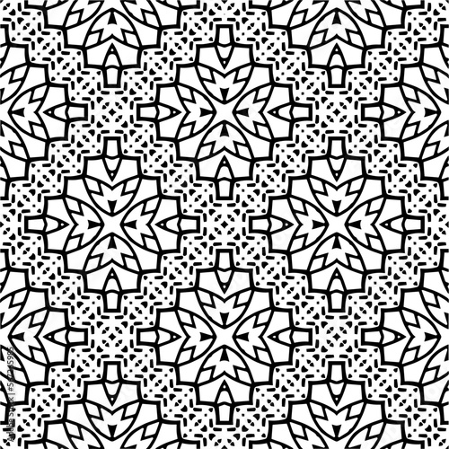 Vector pattern in geometric ornamental style. Black and white color.Seamless repeat pattern.Simple geo all over print block for apparel textile  ladies dress  fashion garment  digital wall paper.