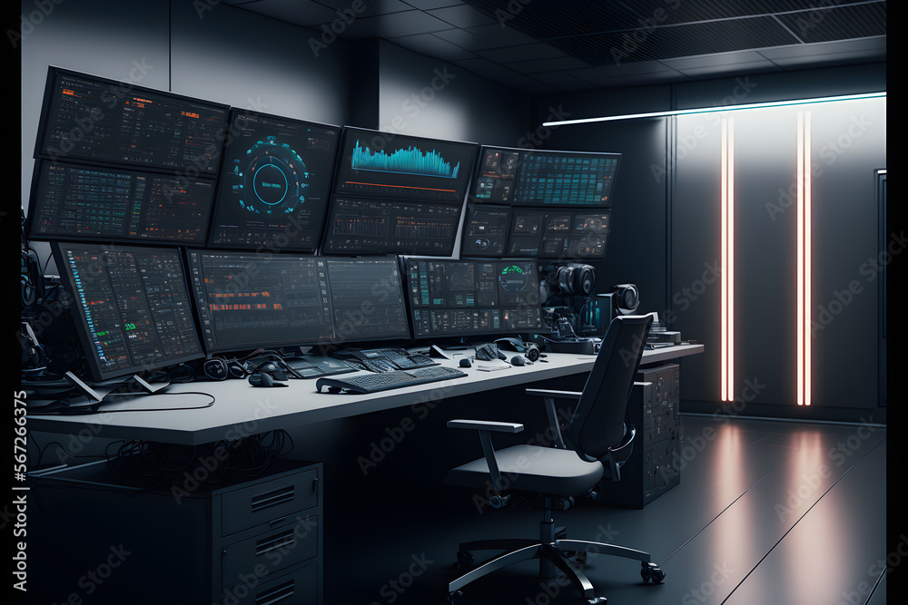 Stock Traders Control Room, Stock Market Technology, Stock Exchange Trading Screens, Hi-Tech Traders Workstation, generative ai