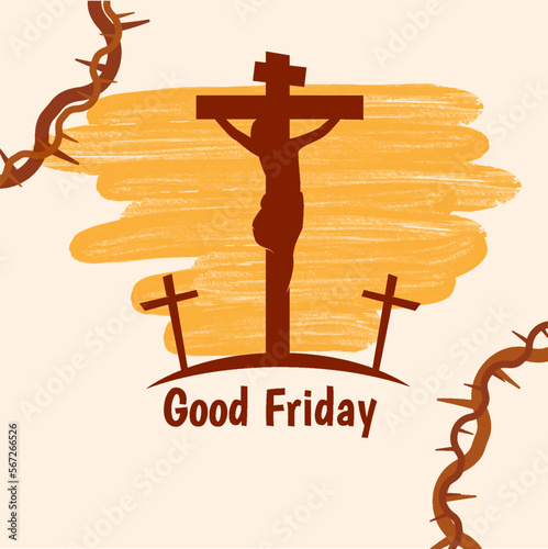 crucifixion of Jesus Christ and a crown of thorns. Good friday background template. Easter concept design. Christian holy week. vector art illustration.