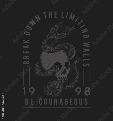snake and skull vintage print design