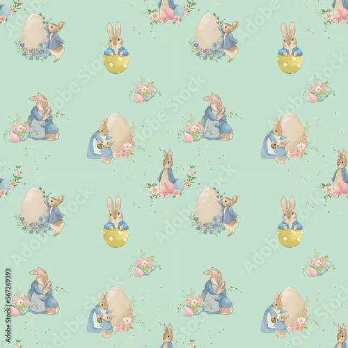 Easter seamless pattern, Easter pattern, Easter cartoon rabbit in pastel colors photo