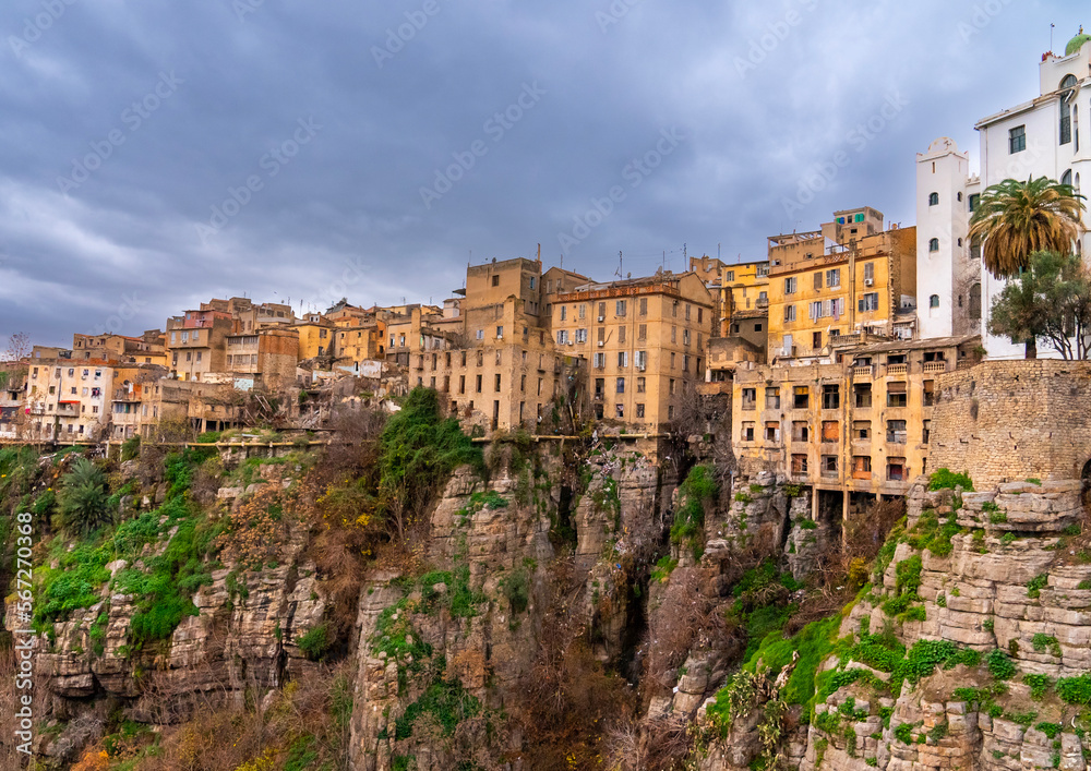 Old houses overlooking the canyon, North Africa, Constantine, Algeria Old houses overlooking the canyon, North Africa, Constantine, Algeria