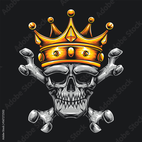 cross bone skull wearing gold crown