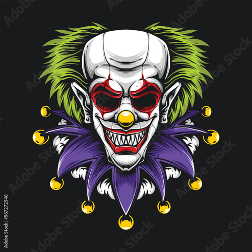 creepy clown head vector illustration