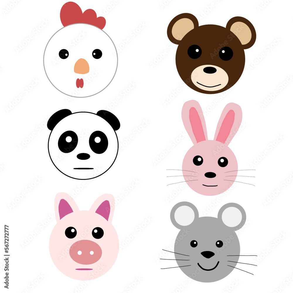 
Cartoon avatar from the collection of cute wild and domestic animals portrait of children's characters on a white background. Template icon. Logo, sticker.