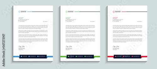 Professional company minimal letterhead template design. Business letterhead template design with red, blue, and green colors.
