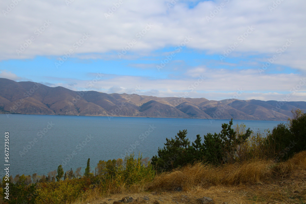 Landscape at Lake Sevan in the Caucasus region, Armenia