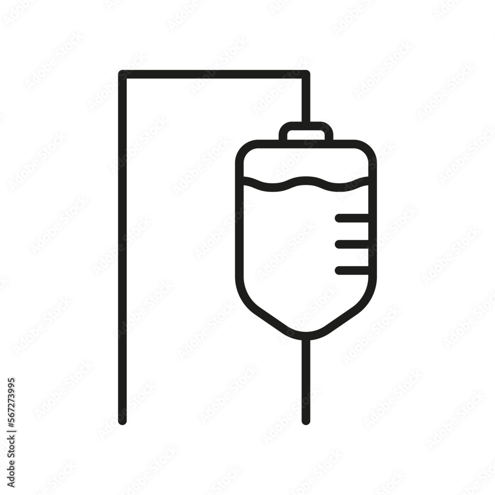 Obraz premium Iv Drip Line Icon. Infusion Medical Bag Linear Pictogram. Medicine Treatment, Intravenous Injection Outline Icon. Infusion Medication Aid in Hospital. Editable Stroke. Isolated Vector Illustration