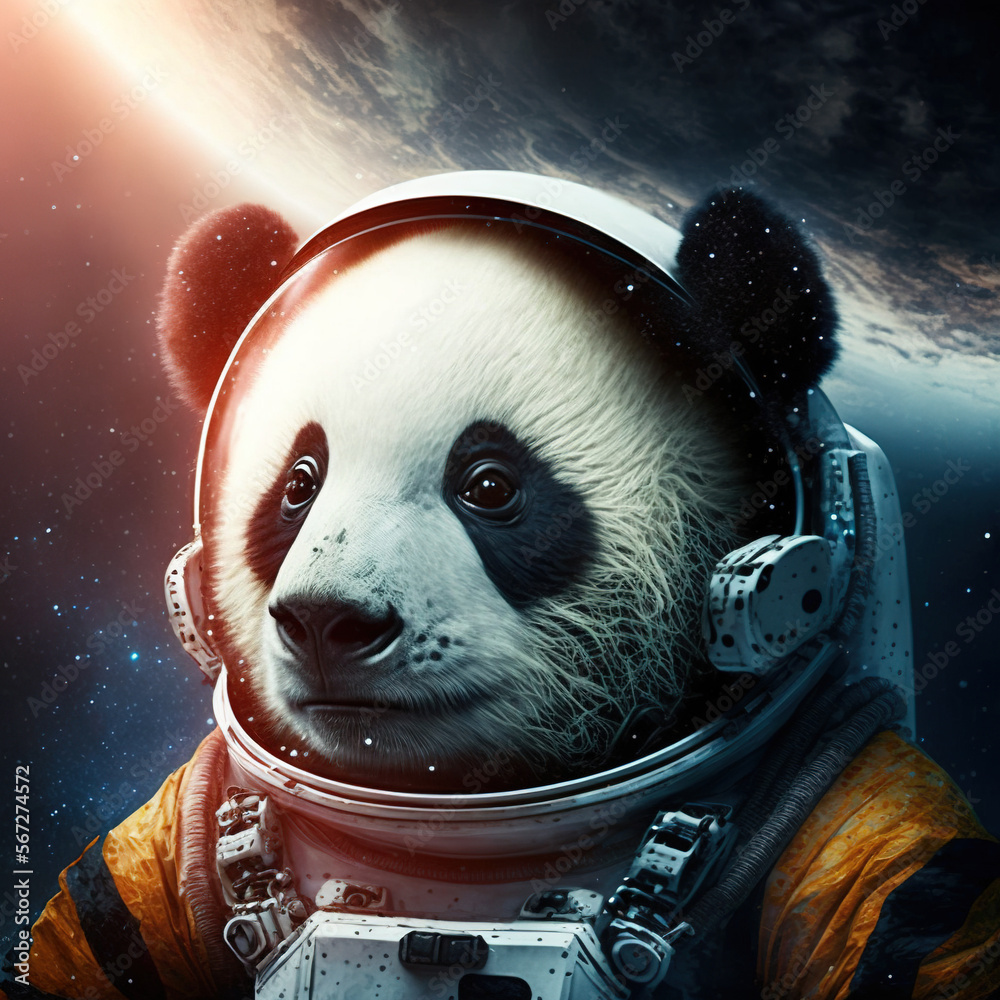 panda cosmonaut, fake poster, generative AI - obrazy, fototapety, plakaty 