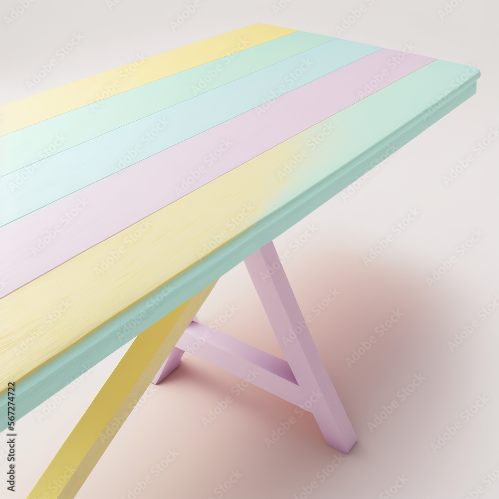 colorful wooden table on white background, generative AI, empty space