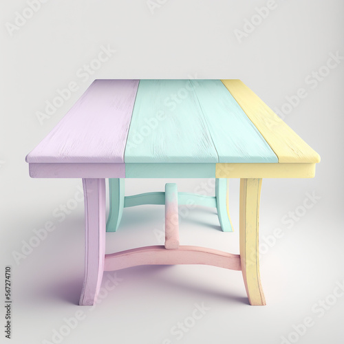 colorful wooden table on white background, generative AI, empty space