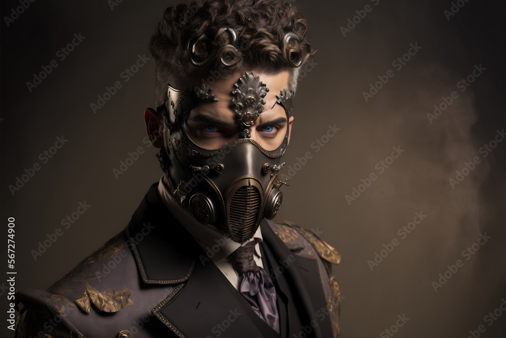 Portrait of a Stylish Steampunk Man with Masked Face - Generative AI