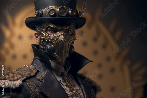 Portrait of a Steampunk Man with Mask and Top Hat - Generative AI