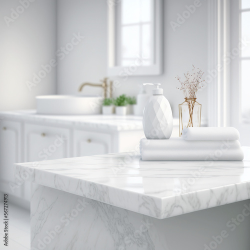 Interior design, arranged towels in the bathroom, generative AI