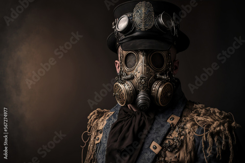 Portrait of a Steampunk Masked Man in Fashionable Suit - Generative AI