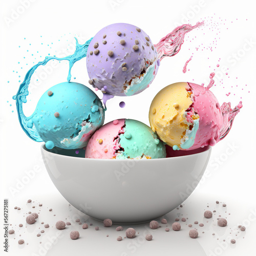 ice cream balls in a bowl, generative AI