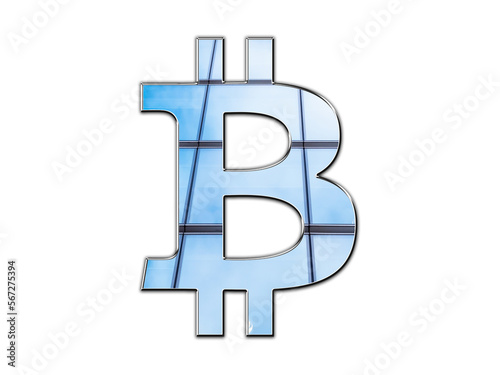 Bitcoin Style Logo - Bitcoin is a decentralized digital currency that enables peer-to-peer transactions without the need for intermediaries. The original crypto currency on City skyscraper backdrop