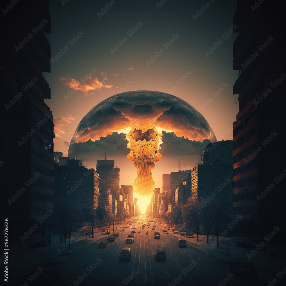 smoke cloud, nuclear bomb, nuclear mushroom, the concept of the apocalypse. generative AI - obrazy, fototapety, plakaty 