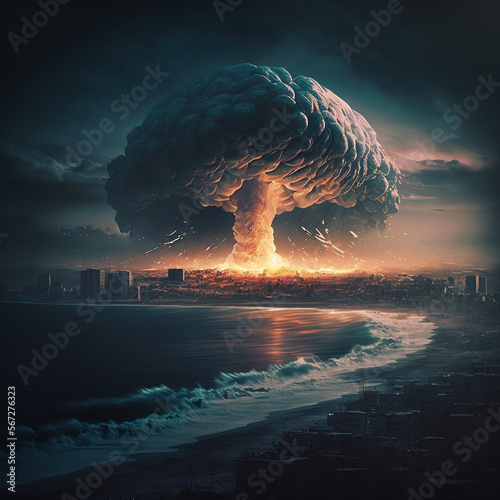 smoke cloud, nuclear bomb, nuclear mushroom, the concept of the apocalypse. generative AI