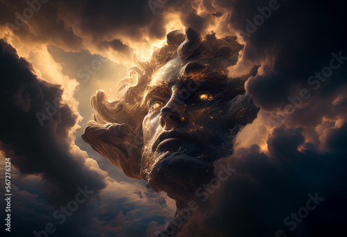 Portrait of God looking at us from heaven.
