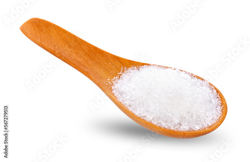 MonosodiumGlutamate (MSG or E621) in spoon on white