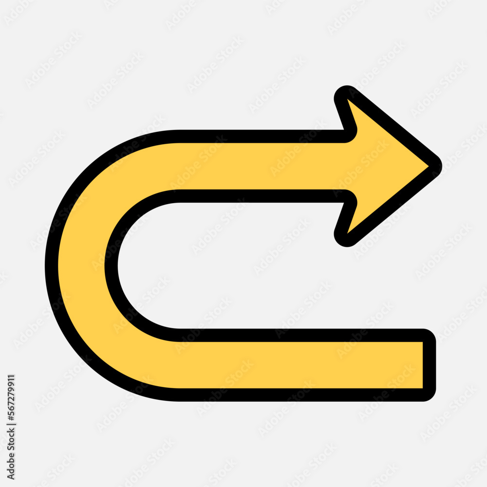 Turn right arrow icon vector illustration in filled line style, use for website mobile app presentation Turn right arrow icon vector illustration in filled line style, use for website mobile app presentation