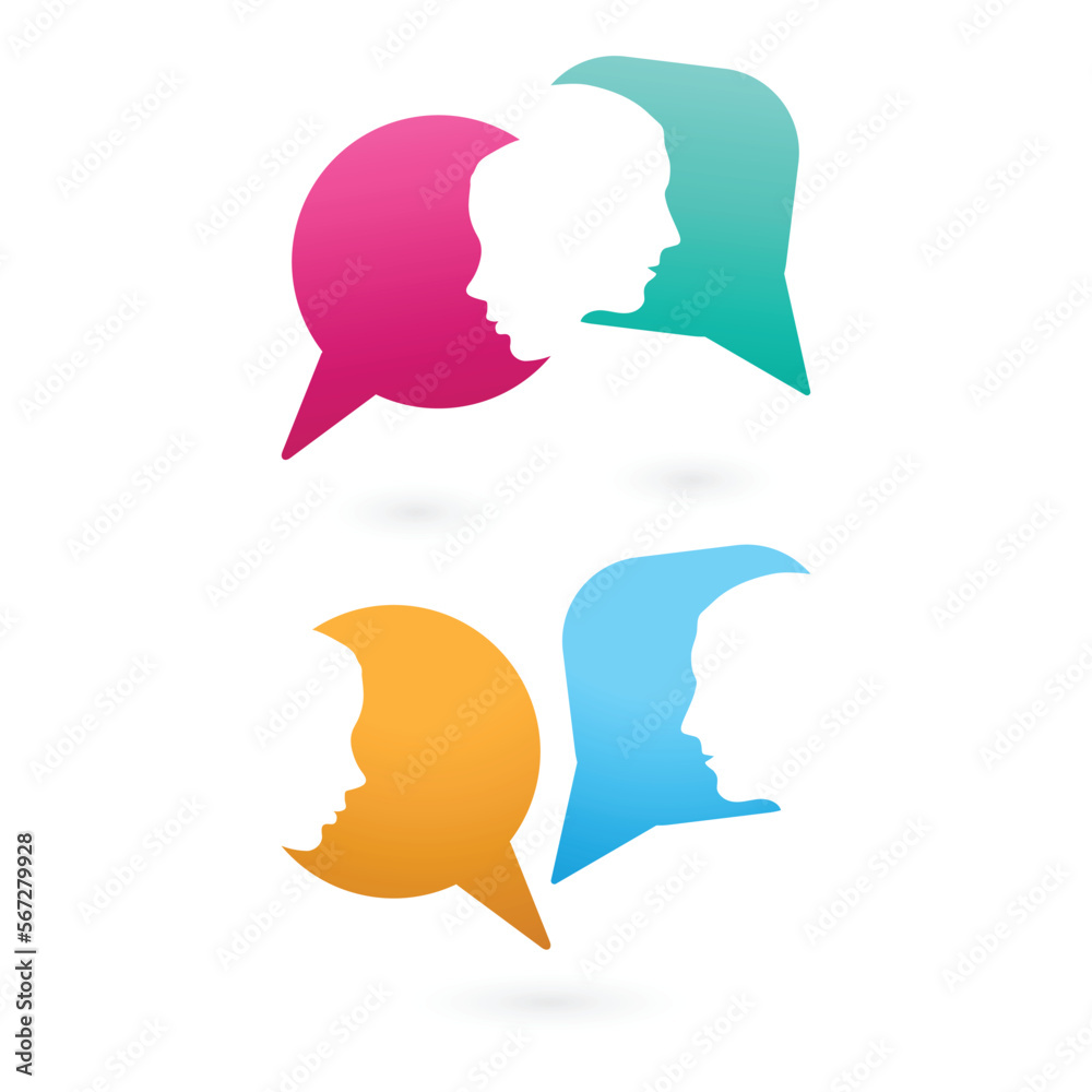 Man and woman two speech bubbles Man and woman two speech bubbles