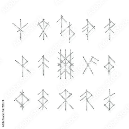 Tree white branch bind runes set © longquattro