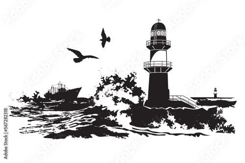 Leuchttürme im Sturm in Warnemünde als Vektoren