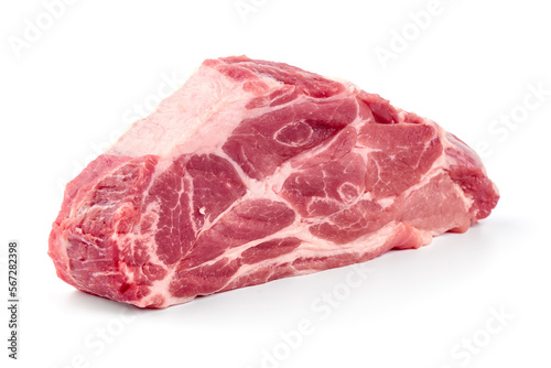Raw pork shoulder steaks, isolated on white background. High resolution image.
