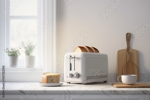 Toaster with bread on a bright modern kitchen. Generated by AI.