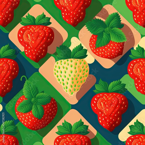 Repeat pattern square infinite fruit strawberry vector Generative AI
